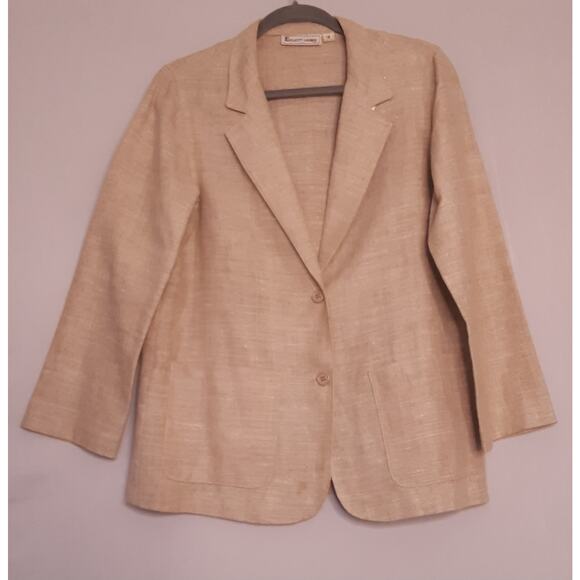 Le Elliott Lauren Womens Khaki Lightweight Blazer Size 12 Double Patch Pockets - Picture 1 of 9